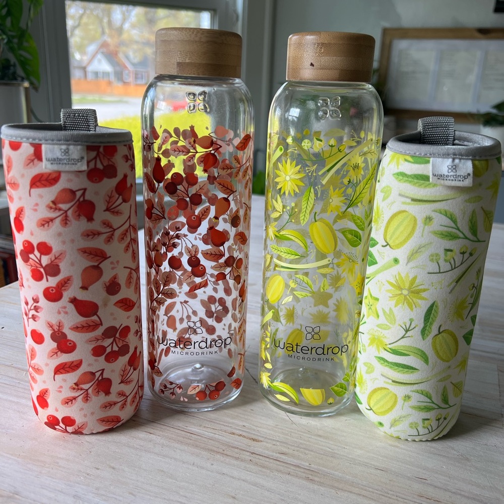 Waterdrop Glass Bottles with Floral Sleeves